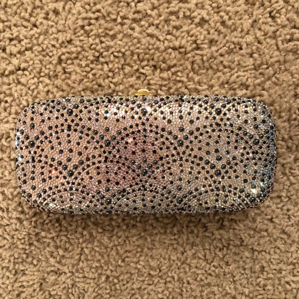 Judith Lieber Black and Silver Swarovski Clutch